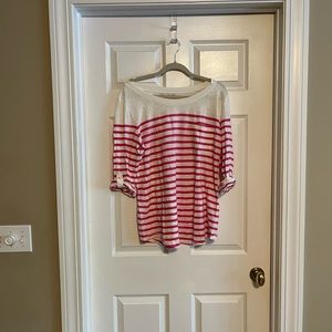 NWT Banana Republic Cream and Pink Striped 3/4 Roll Sleeve Shirt